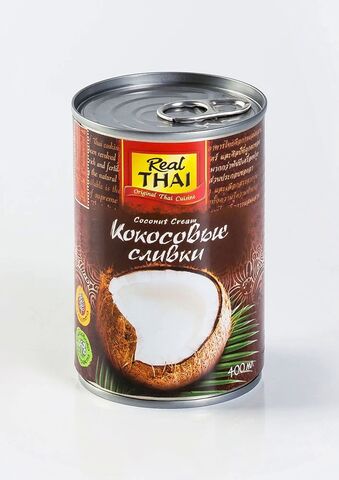Кокосовые сливки 400 мл, ж/б "REAL THAI" (растительные жиры 20-22%) 95% мякоти