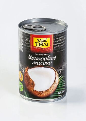 Кокосовое молоко 400 мл, ж/б "REAL THAI" (растительные жиры 17-19%) 85%  мякоти